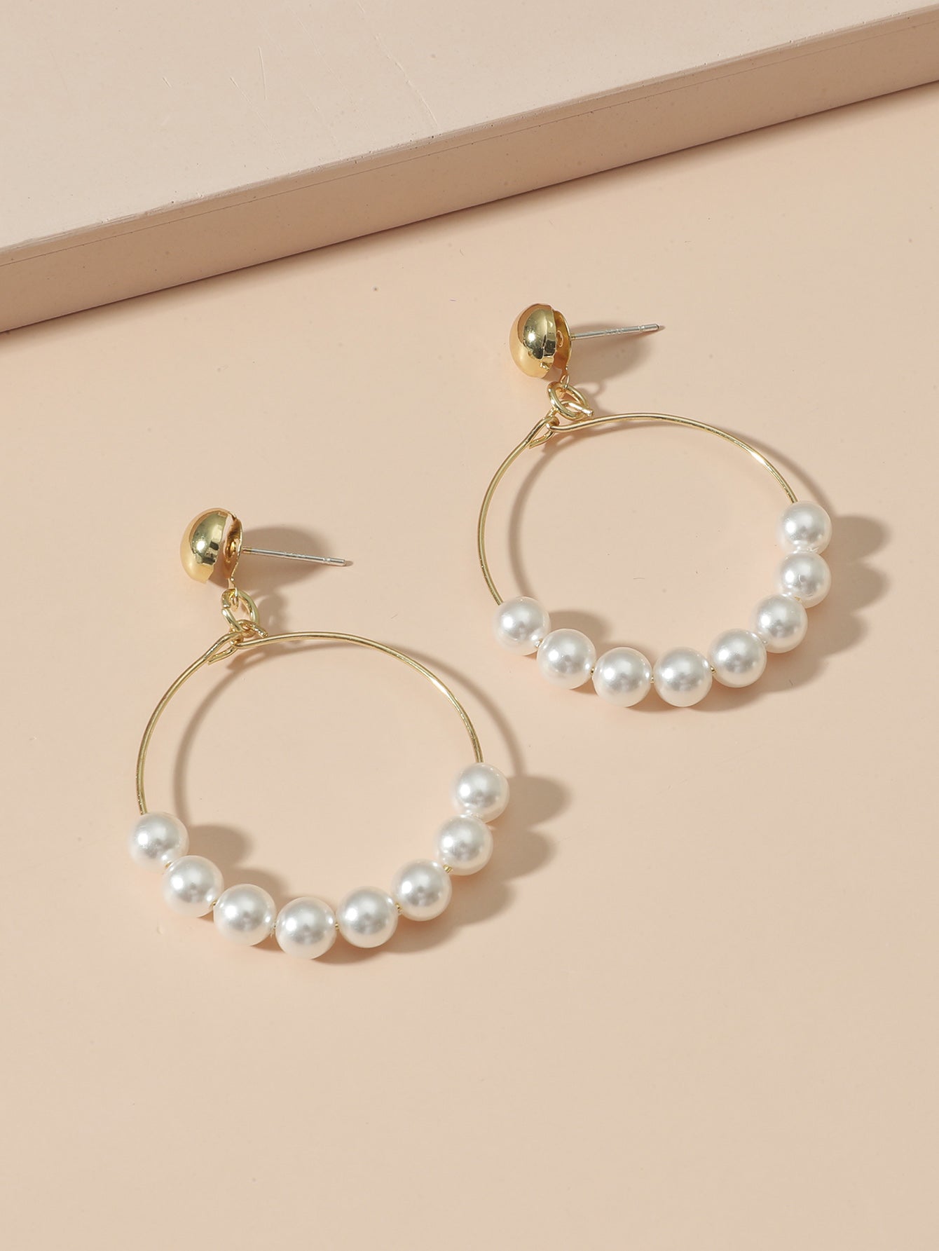 Mojoyce- Elegant White Pearls Round Hoop Earrings