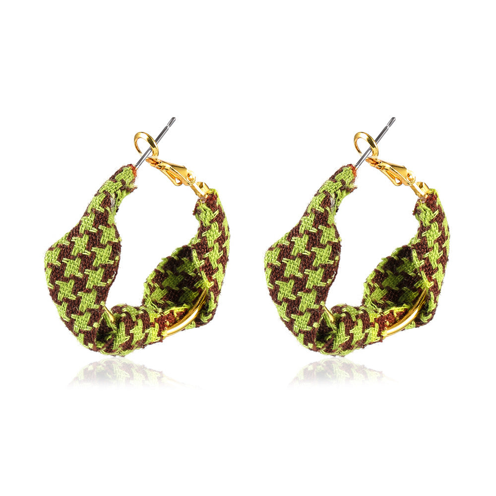 Mojoyce- Vintage French Fabric Houndstooth Earrings