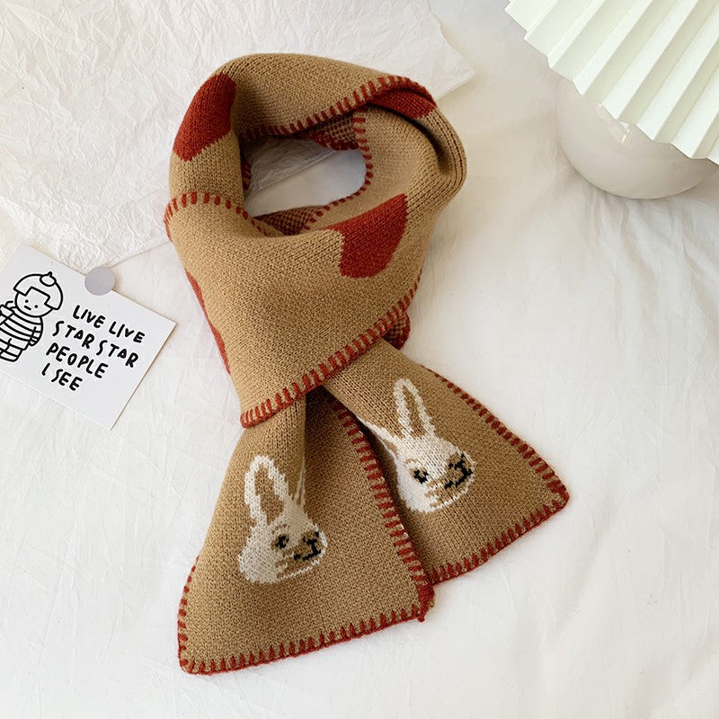 Mojoyce- Rabbit Short Warm Wool Knitted Scarf