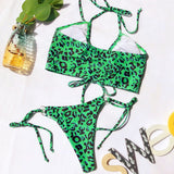MOJOYCE-spring summer beach outfit  Split Leopard Bikini Swimsuit(2 colors)
