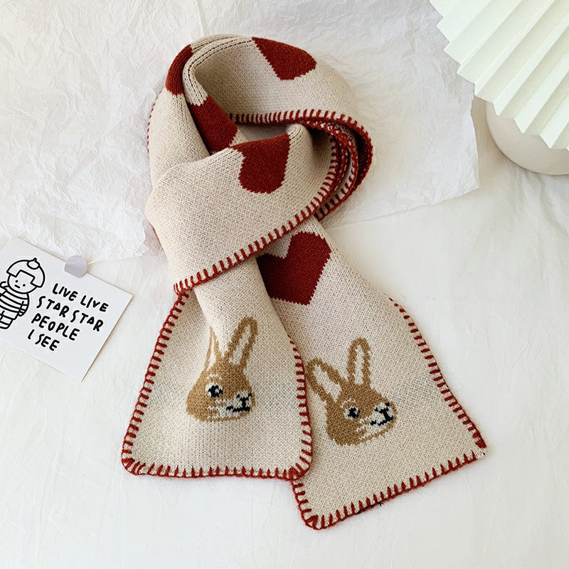 Mojoyce- Rabbit Short Warm Wool Knitted Scarf