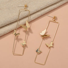 Mojoyce- Long Geometric Metal Pop-up Butterfly Earrings