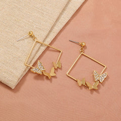 Mojoyce- Geometric fashion diamond studded butterfly earrings