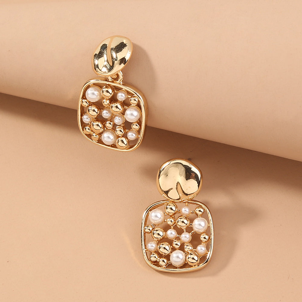 Mojoyce- Square Cut-out Pearl Earring Accessories