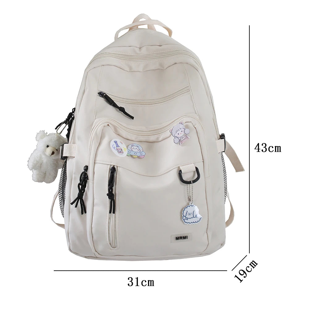 Mojoyce-Fashion Big Student Backpack NEW Badge Rucksack Girls School Bag High Capacity Women Backpack Female Cute Leisure Travel Mochila