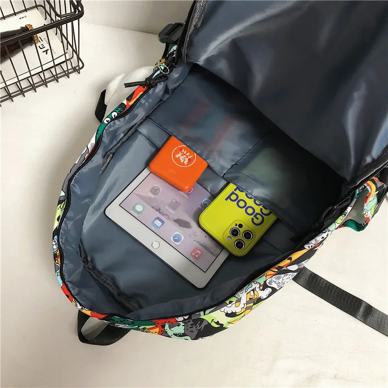 Mojoyce-Harajuku Girl Male School Bag Female Graffiti Print Men Backpack Women Book Boy Bag Nylon Ladies Fashion Laptop Backpack Student