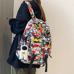 Mojoyce-Harajuku Girl Male School Bag Female Graffiti Print Men Backpack Women Book Boy Bag Nylon Ladies Fashion Laptop Backpack Student