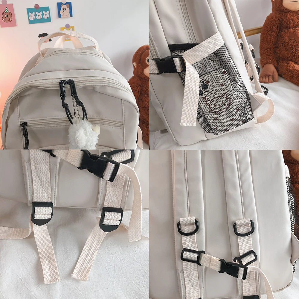 Mojoyce-Fashion Big Student Backpack NEW Badge Rucksack Girls School Bag High Capacity Women Backpack Female Cute Leisure Travel Mochila