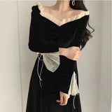 Mojoyce-Antumn Winter Evening Party Midi Dresses Women Black Korean Fashion Elegant Vintage Dress Ruffle Long Sleeve One-piece Dress New