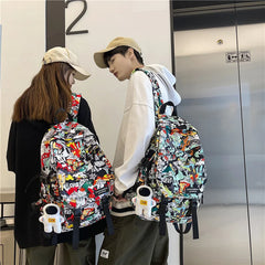 Mojoyce-Harajuku Girl Male School Bag Female Graffiti Print Men Backpack Women Book Boy Bag Nylon Ladies Fashion Laptop Backpack Student