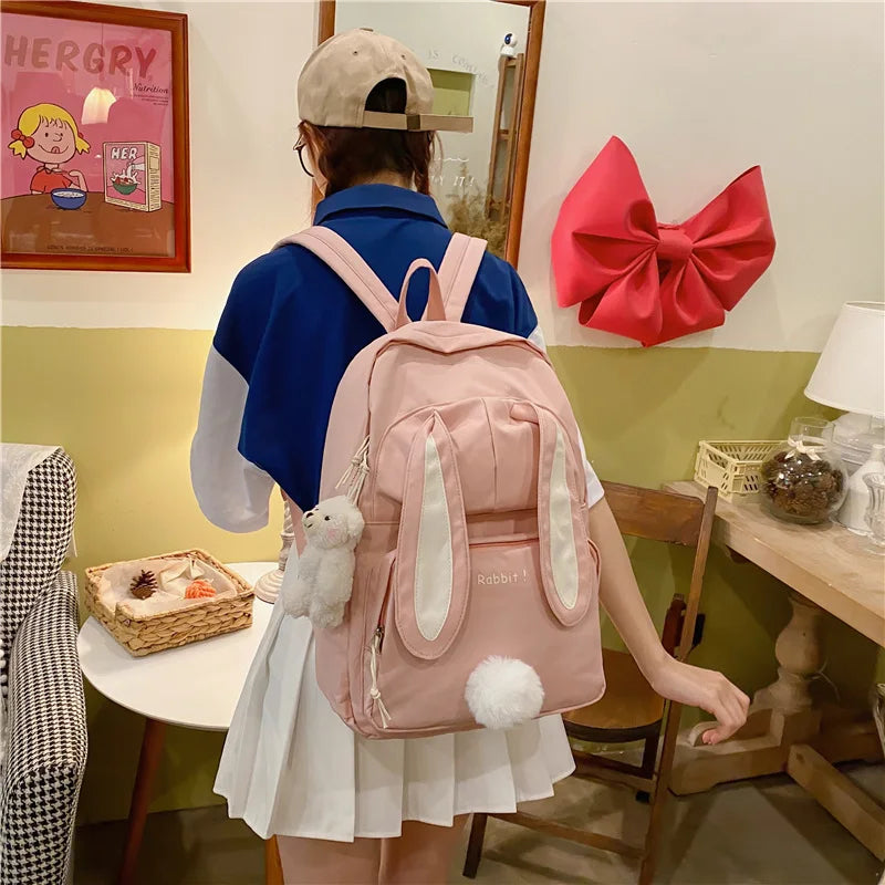 Mojoyce-Cute Rabbit Young Girl School Backpack Female Large Capacity Kawaii Back Pack Mochila Pink Women Bagpack Nylon Cartoon Schoolbag