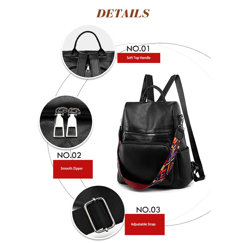 Mojoyce-Fashion Anti-theft Women Backpacks Famous Brand High Quality Leather Female Backpack Ladies Large Capacity School Bag for Girls