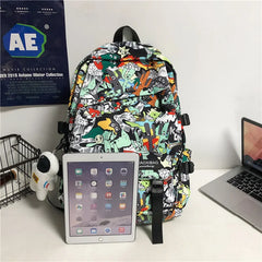 Mojoyce-Harajuku Girl Male School Bag Female Graffiti Print Men Backpack Women Book Boy Bag Nylon Ladies Fashion Laptop Backpack Student