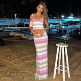 Mojoyce Graduation Gift Back to School Season Summer Vacation Dress Spring Outfit Party Dress Jude Striped Maxi Skirt Set
