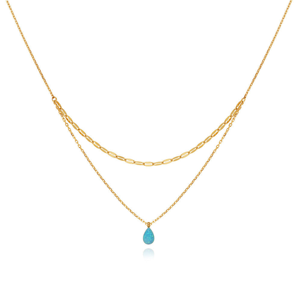 Mojoyce- Blue Water Drop Double-layer Necklace