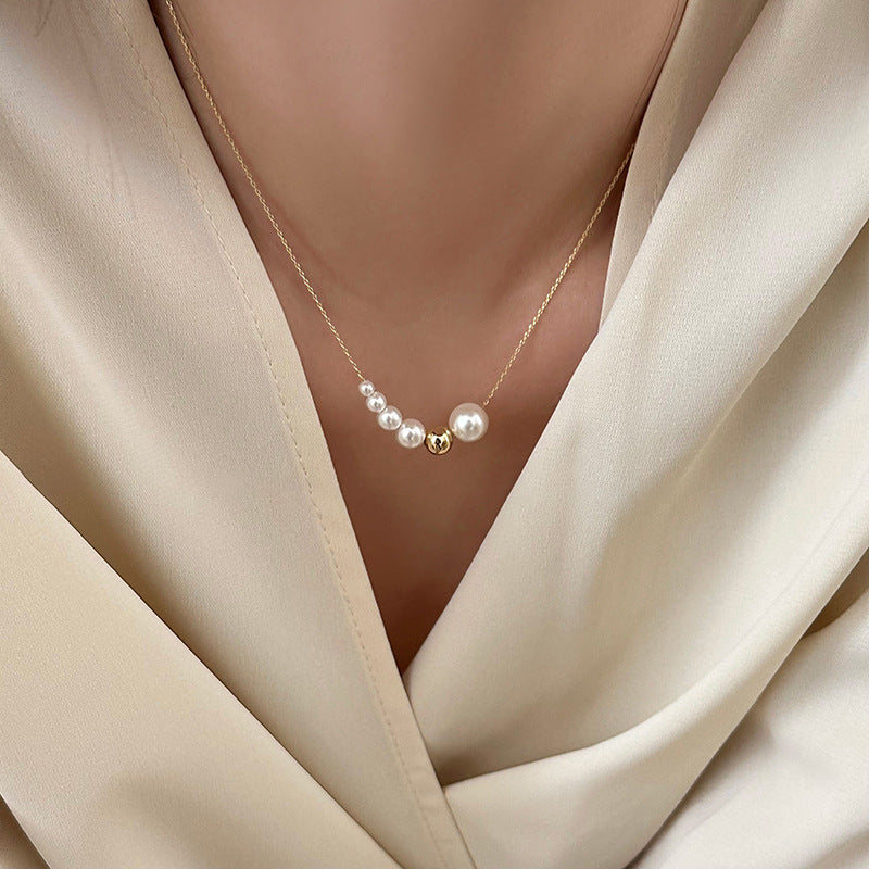 Mojoyce- Double-layer Pearl Camellia Necklace