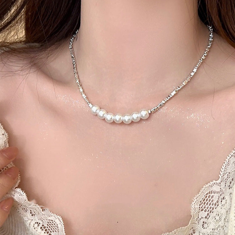 Mojoyce- Galaxy Silver Pearl Necklace