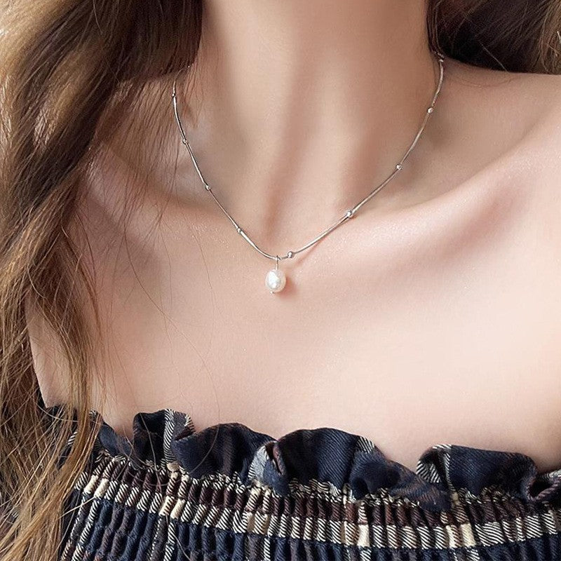 Mojoyce- Double-layer Pearl Camellia Necklace