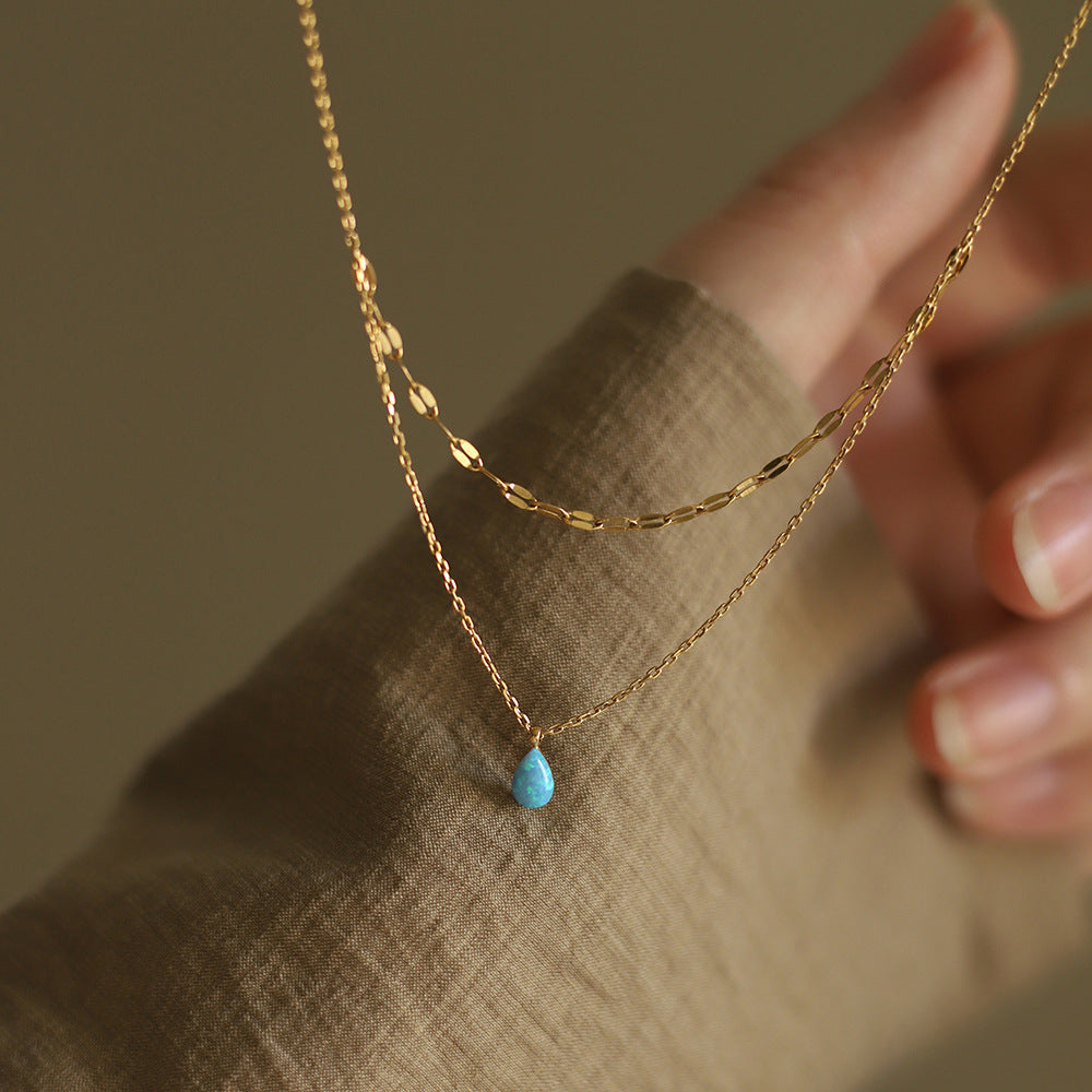 Mojoyce- Blue Water Drop Double-layer Necklace