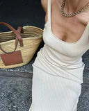 Mojoyce Graduation Gift Back to School Season Summer Vacation Dress Spring Outfit Party Dress Krystal Knitted Maxi Dress