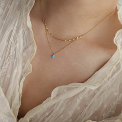 Mojoyce- Blue Water Drop Double-layer Necklace