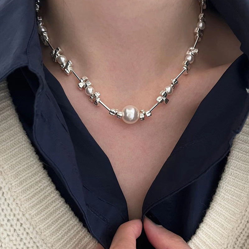 Mojoyce- Galaxy Silver Pearl Necklace