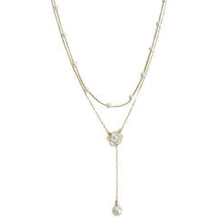 Mojoyce- Double-layer Pearl Camellia Necklace