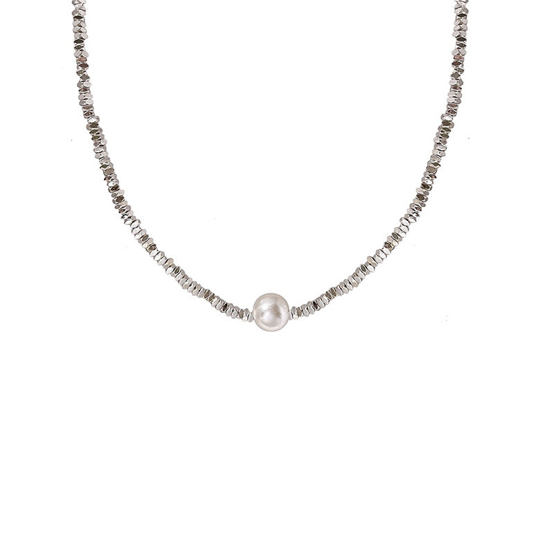 Mojoyce- Galaxy Silver Pearl Necklace