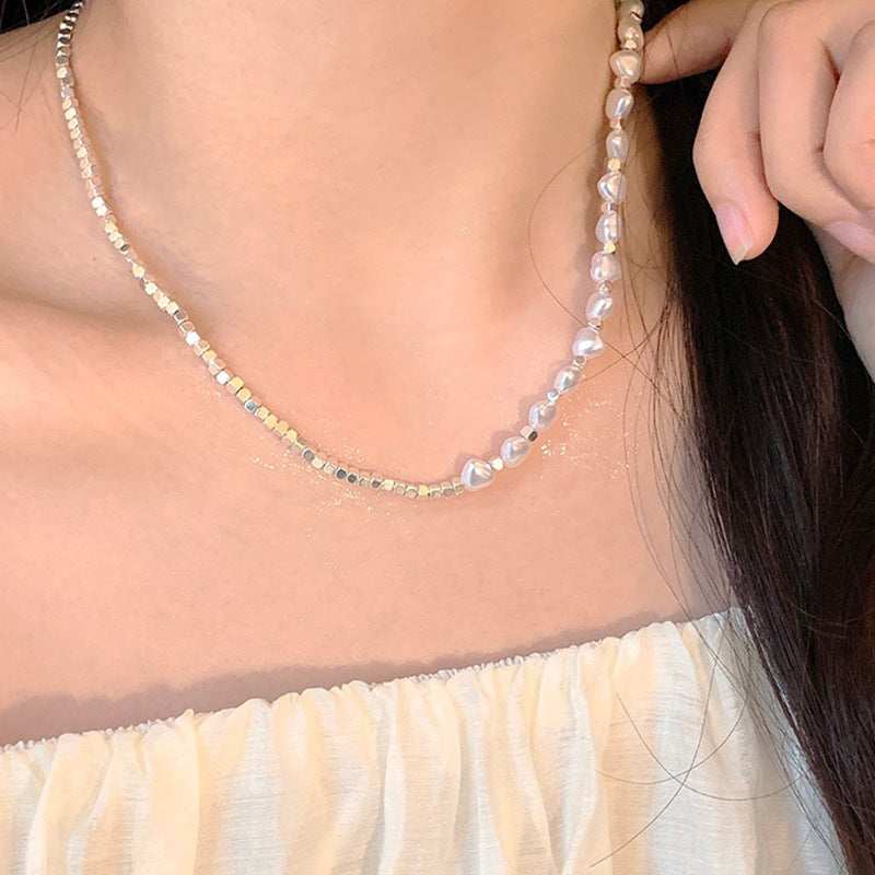 Mojoyce- Galaxy Silver Pearl Necklace