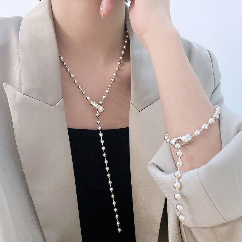 Mojoyce- Double-layer Pearl Camellia Necklace