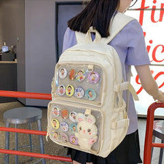 Mojoyce-White Ita Bag Backpack Large School Bags Cute Clear Pockets for Pins Display Anime Transparent Women College Students back pack