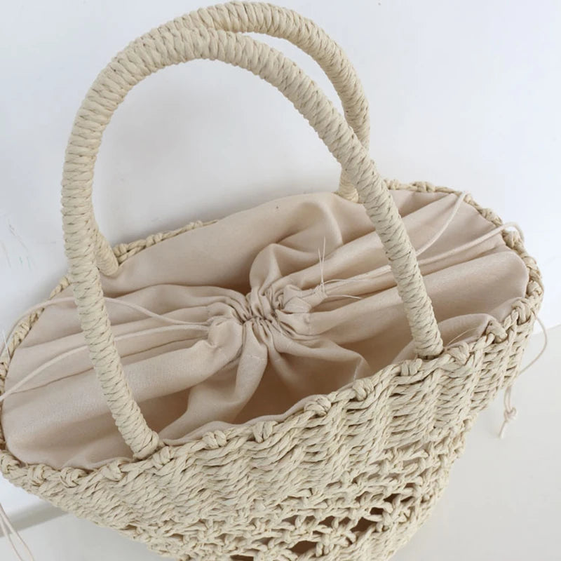 MOJOYCE-Summer Bags Beach Bag For Women Summer  New Hot Basket Woven Straw Braided With Top Handle Handbags Shopping Party Fashion Bucket Clutch