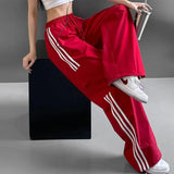 Mojoyce Fashion Stripe Cargo Pants Women American Retro Baggy Wide Leg Trouser Female Y2K Drawstring High Waist Hip Hop Sweatpants 2023