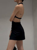 Mojoyce Backless Women Black Halter Mini Dress Sleeveless Fashion Summer Party Outfits Elegant Lady Nightclub Dresses1012