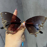 MOJOYCE-Cool Accessories New Luxury Diamond Butterfly Sunglasses  For Women Brand Y2k Vintage Rimless Sun Slugs Women Trend  Summer Ladies Eyewear