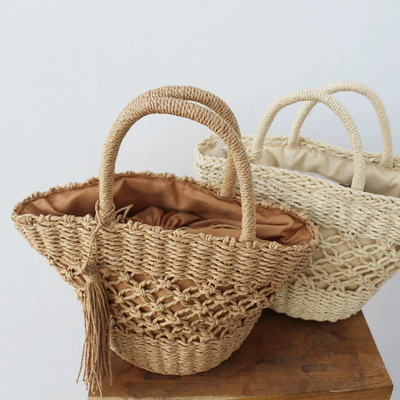 MOJOYCE-Summer Bags Beach Bag For Women Summer  New Hot Basket Woven Straw Braided With Top Handle Handbags Shopping Party Fashion Bucket Clutch