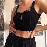 MOJOYCE Gothic Fashion Women Vest Metal Details Bow Square Collar Tank Tops Grunge Y2K Riband Cropped Camis Harajuku Clothes