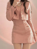 Mojoyce-Autumn Pink Elegant Two Piece Set Women Korean Style Balzer Coat+Strap Mini Dress Set Female Solid Casual Slim Designer Set 2024