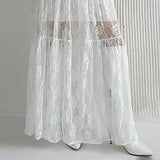 MOJOYCE Jacquard See-Through Sexy High-Waisted Skirt Women's Summer New loose A-line Long Skirt Lace Patchwork Solid Color Female