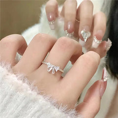 MOJOYCE-Cool Accessories Kpop Blue Opal Heart Rings for Women Fashion Punk Gothic Open Flower Rhinestone Finger Rings Wedding Party Trendy Girls Jewelry