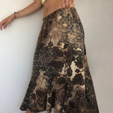 Mojoyce Vintage Print Long Skirt for Women Low Waist Loose Grunge Elegant Y2K Mid-Calf Skirts Female Aesthetic Retro Clothes