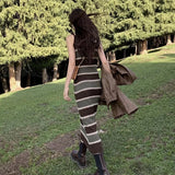 MOJOYCE-Coachella Valley Music Festival Outfits,Graduation Gift,Y2k Knitted Women Dresses Stripes Contrast Color Sleeveless Autumn Winter Vestidos Mujer Korean Fashion Long Dress