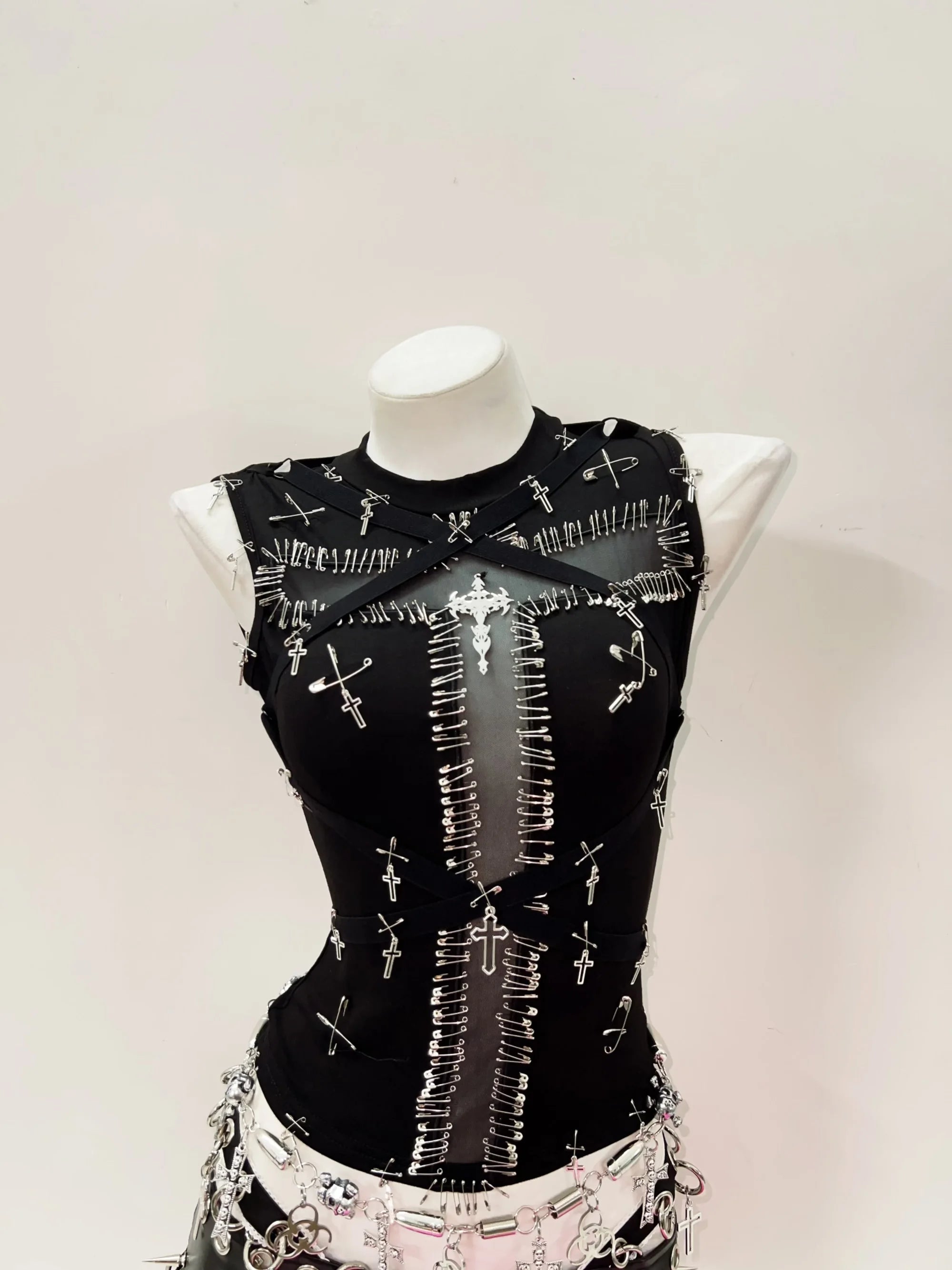 Mojoyce-y2k clothes y2k crop top gothic clothes y2k fashion bustier top vintage tops  Cross Tank Tops  Gothic Tank Tops Punk Tank Tops