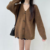 Mojoyce Vintage Brown Button Sweater Winter Oversized Knitting Casual Women Cardigans Korean High Street V Neck Coats Thick Fall Outfits 2023