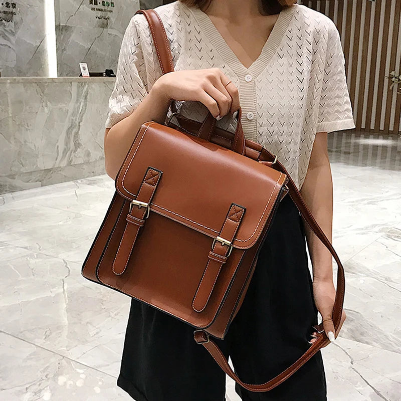 Mojoyce-Vintage Backpack Female Pu Leather Bag Women's Backpack Fashion School Bag for Girls High Quality Leisure Shoulder Bag Sac A Dos