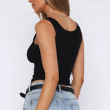 MOJOYCE-Women Solid Ribbed Tank Tops Summer Fashion Basic Elastic Crop Tops Tees Ladies Girls U Neck Button Up Slim Fit Tops Streetwear