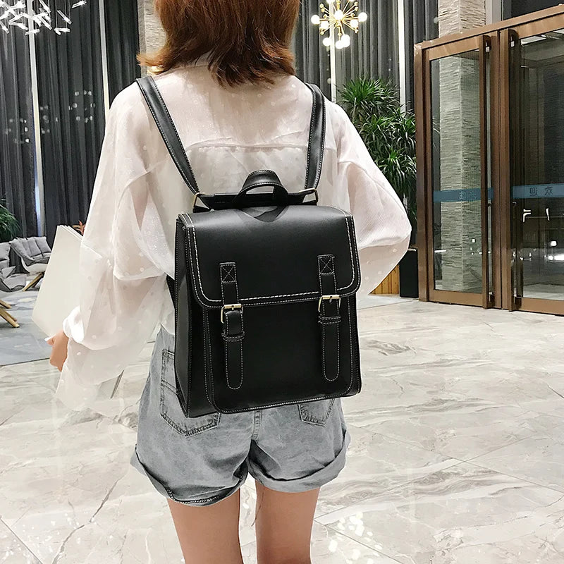 Mojoyce-Vintage Backpack Female Pu Leather Bag Women's Backpack Fashion School Bag for Girls High Quality Leisure Shoulder Bag Sac A Dos