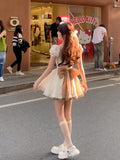 Mojoyce-Summer Bow Vintage Kawaii Dress Women Lace Designer Party Mini Dress Female Casual Korean Fashion Y2k Lolita Retro Dress 2024