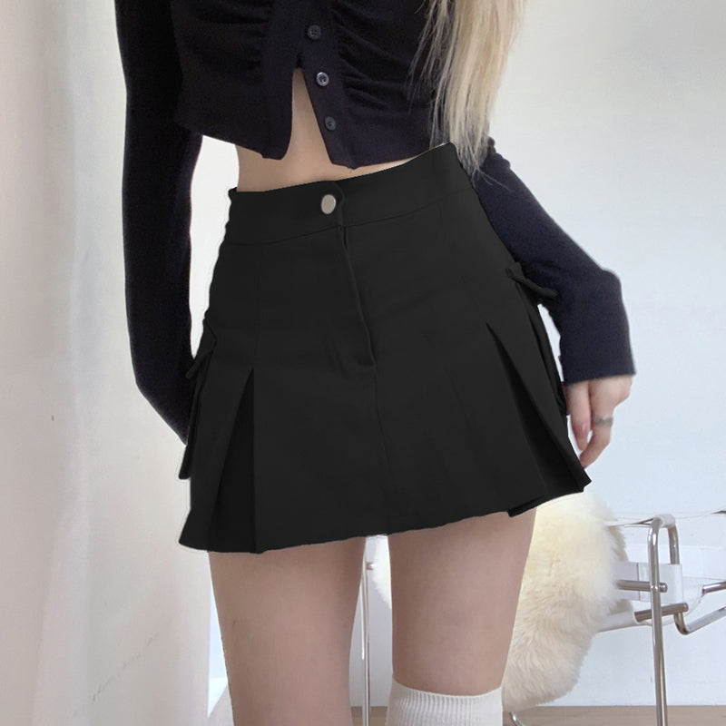 Mojoyce Kawaii Women Solid Cargo Mini Skirt Preppy Style High Waist Casual Jeans Tennis Skirts Korean Street Y2K Short Skirt