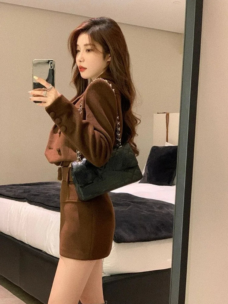 2024 Summer Warm Short Coat + Slim Sexy Vest + Bodycon Y2k Mini Skirt Korean Fashion 3 Piece Set Elegant Clothing Woman Chic